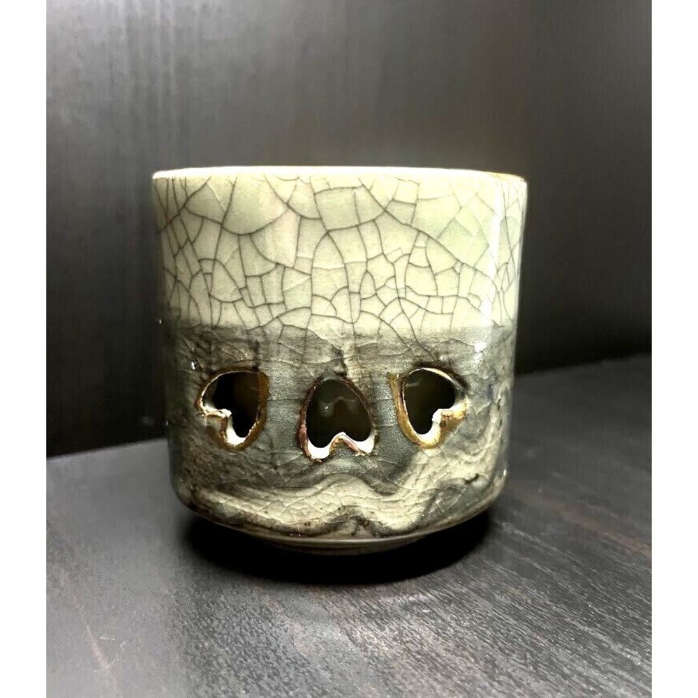 VTG Gold Horse Sake Somaware Otagiri Somayaki Crackle Jade Green Cups Japan